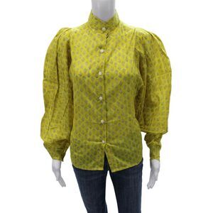 Claramonte Womens Cotton Floral Collared Button Long Sleeve Basic Blouse Size S